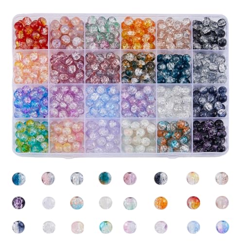 SUPERFINDINGS 600 Stück 24 Farben Runde Crackle Glasperlen Briolette Glasperlen 8mm Marmorperlen Glasperlen Lose Transparente Perlen Für Die Schmuckherstellung Bohrung:1.5mm von SUPERFINDINGS