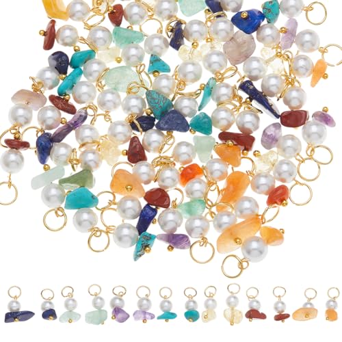 SUPERFINDINGS 63 Stück 7 Stile Natürlicher Chakra Stein Anhänger Edelstein Chip Anhänger Jaspis Anhänger Für Die Schmuckherstellung Mit 304 Biegeringen Aus Edelstahl Bohrung: 5mm von SUPERFINDINGS