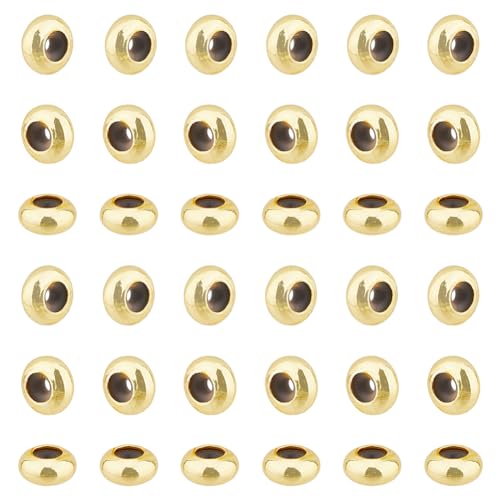 SUPERFINDINGS 70 Stück Goldene Messing Stopperperlen Mit Gummi Innen 8mm Schiebeperlen Verstellbare Schiebeverschlüsse Runde Perlen Positionierungs Abstandsperlen Loch 1.4mm von SUPERFINDINGS