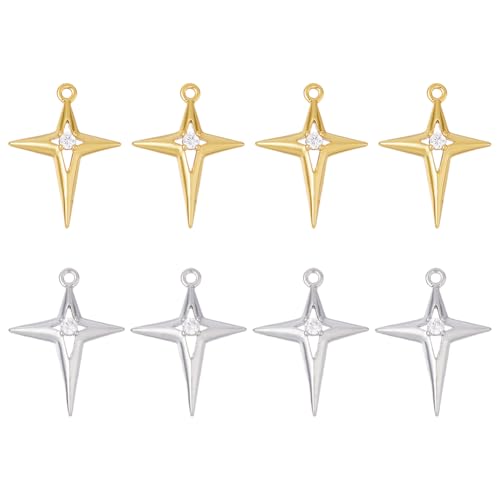 SUPERFINDINGS 8 Stück 2 Farben Brass Stern Charm Mit Kristall Gold Silber Plattierten Sternen 14 × 18mm Sechs Punkt Sterne Anhänger Glänzender Stern Anhänger Mit Zirkonia Anhänger von SUPERFINDINGS