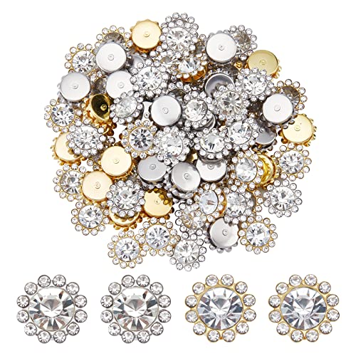 SUPERFINDINGS 80 Stück 2 Farben Strasssteine zum Anbringen von Hellen 16mm Perlennieten mit flachem Rücken mit Diamant Kristall Blumen Nieten für Kleidung Kleidung Taschen Schuhe Kleid Hochzeit von SUPERFINDINGS