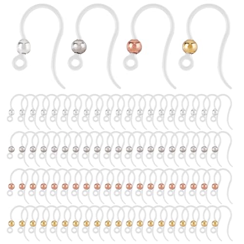SUPERFINDINGS 80 Stück Französische Ohrringhaken Aus Kunststoff Mit 4 Farben Edelstahl Kugelohrmutter Transparente Ohrhaken Ohrringzubehör Komponente Für Die Herstellung von Ohrringen von SUPERFINDINGS