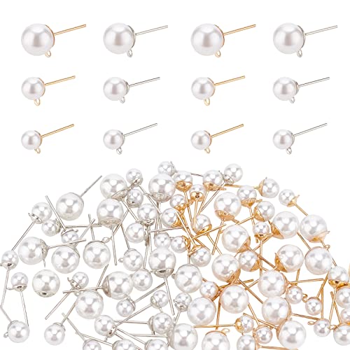 SUPERFINDINGS 84 Stück 3 Größen Ohrstecker Mit Ösen Acryl Nachahmung Perlen Kugel Ohrstecker Kunstperlen Hypoallergen Ohrstecker Ohrstecker Mit Öse Für DIY Ohrring Schmuckherstellung von SUPERFINDINGS