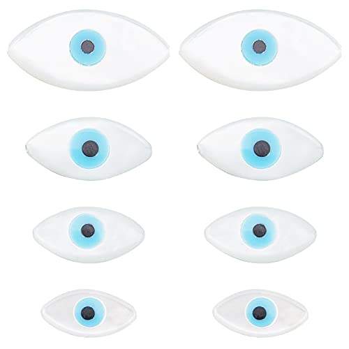 SUPERFINDINGS 8pcs 4 Stil Natürliche Weiße Muschel Perlmutt Muschelperlen Deep Sky Blue Horse Eye Mit Evil Eye Perlen Muschelperlen Mit Synthetischem Türkis Für Die Schmuckherstellung von SUPERFINDINGS