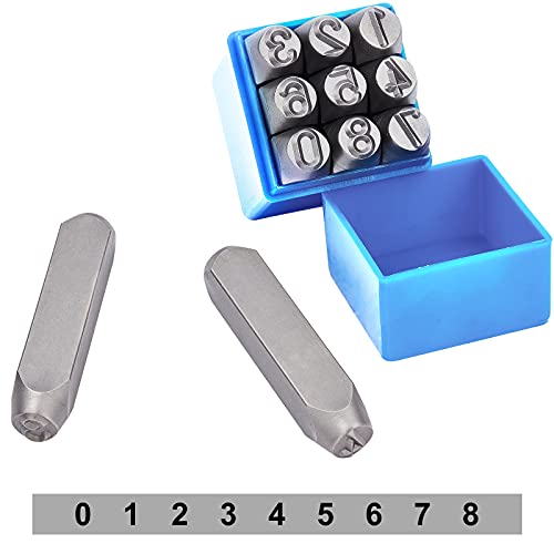 SUPERFINDINGS 9 ST¨¹CKE 12 mm Zahlenstempel Set Karbonstahl Stempel Set Zahlen 0 9 Lederhandwerksstempel Schmuck Metallstempelwerkzeuge zum Bedrucken von Metall Holz Kunststoff Leder von SUPERFINDINGS