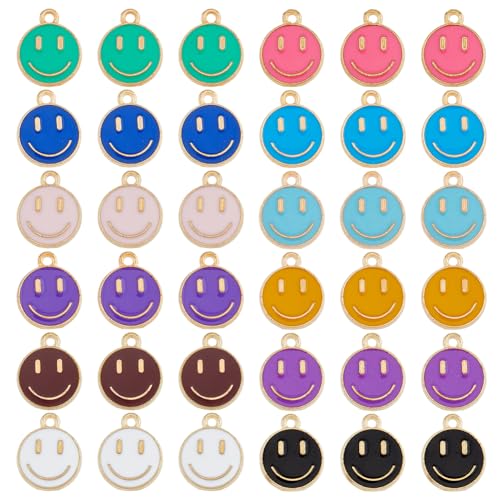 SUPERFINDINGS 96 Stück 12 Farben Smile Face Charms Legierung Emaille Charms Mit Smile Light Gold Happy Face Anhänger Für Die Schmuckherstellung Bohrung:1.5mm von SUPERFINDINGS