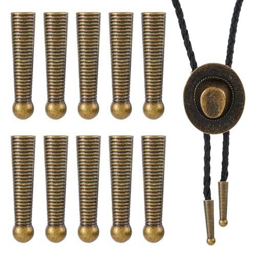 SUPERFINDINGS Bolo-Krawattenspitzen, Antik-Bronze, Ersatz-Endkappen, Legierung, Kordelende für Bolo-Schnalle, Zubehör, lange Kordelendkappen für DIY-Fundstücke, Innendurchmesser: 4,5 mm, 10 Stück von SUPERFINDINGS