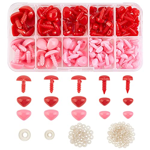 SUPERFINDINGS Etwa 130 Stück rote rosa Hundenasen, 5 Größen, Kunststoff, DIY-Puppennasen, Sicherheitsdreiecknasen, DIY-Nasen für Bär, Puppe, Hund, Puppe, Puppe, Plüschtierherstellung und DIY Handwerk von SUPERFINDINGS