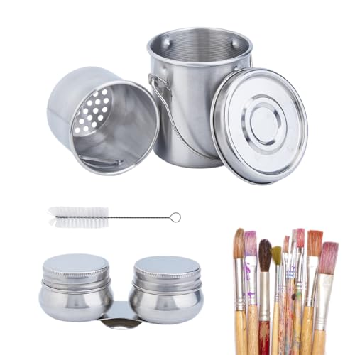 SUPERFINDINGS Pinselwaschset Inklusive 1PC Edelstahl Tragbarer Auslaufsicherer Pinselreiniger Mit Deckel Und Filtersieb Pinselreiniger Ölmalerei Becher von SUPERFINDINGS