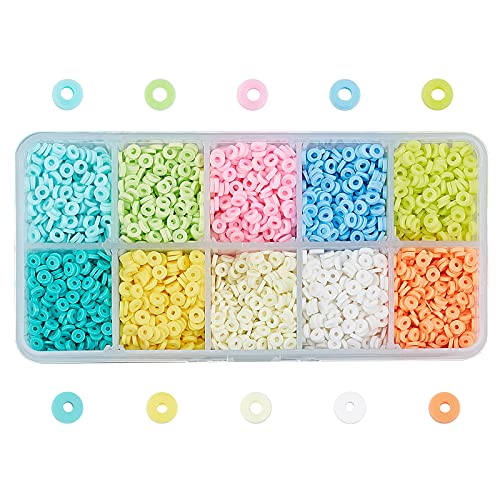 SUPERFINDINGS Über 3800pcs 10 Farben 4mm Umweltfreundliche Handgemachte Polymer Ton Perlen Flache Runde Abstandsperlen Scheibe Heishi Perlen Für DIY Handwerk Schmuckherstellung von SUPERFINDINGS