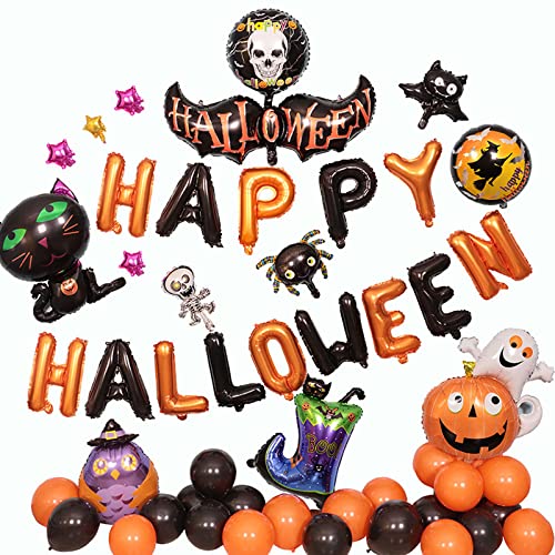 SUPERIXO Halloween Decoration Set, Happy Halloween Balloon Pumpkin Ghost Spider Bat Aluminum Foil Balloon Banner Kit Halloween Party Supplies(Halloween Theme Set) von SUPERIXO