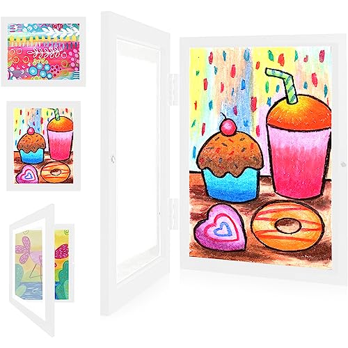 SUPERSUN Kinder Kunstrahmen Frontöffnung A4 Aufklappbar Holz Kunstfotorahmen befüllbar Bilderrahmen Sammelrahmen für Kunstwerke Kinderzeichnungen Kunstprojekte ZuhauseBüro (1 pcs, White) von SUPERSUN