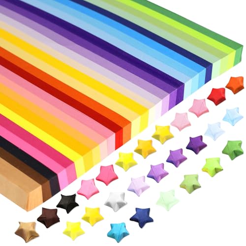 SUPGOD 2160 Stück Origami Sterne Papierstreifen Buntes Origami Sterne Papier Papierstreifen 27 Farben Doppelseitige Origami Star Paper Strips GlüCksstern Origami Papier für DIY, Dekoration, Geschenk von SUPGOD