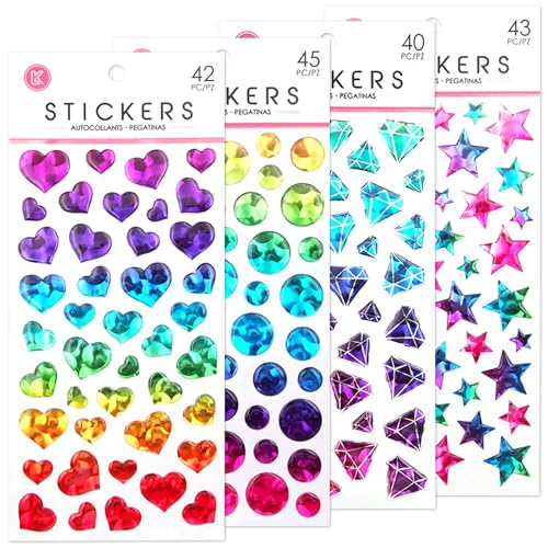 SUPGOD 4 Blätter 3D Mädchen Aufkleber Sterne Aufkleber Kinder Glitzer Sticker Mädchen Kristall Glitzer Sticker Sterne Fünfzackiger Stern Runden Liebe Diamant Gestalten, für DIY Handwerk Deko von SUPGOD