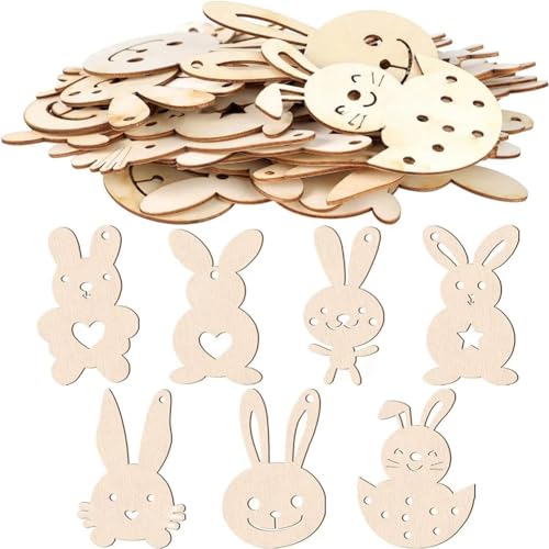 SUPIRING 70 Stück unlackierte Blanko-Holzausschnitte, Holzform, Ostern, DIY, Holzhandwerk für Ostern, Frühling von SUPIRING