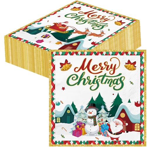 SUPJADE Servietten Weihnachten Tischdeko Deko 80Stück Weihnachts Serviette Papierservietten Xmas Servietten Merry Christmas Servietten Napkins 33X33cm Winter Schnee Servietten von SUPJADE