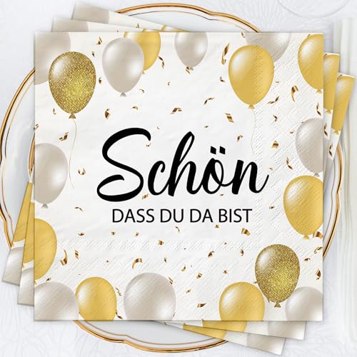 Servietten Schön Dass Du Da Bist 40Stück 3-lagig Servietten Hochzeit Geburtstag Silvester Geburtstag Deko Servietten mit Spruch Servietten Kommunion Konfirmation Geburtstag Tischdeko 33x33cm von SUPJADE