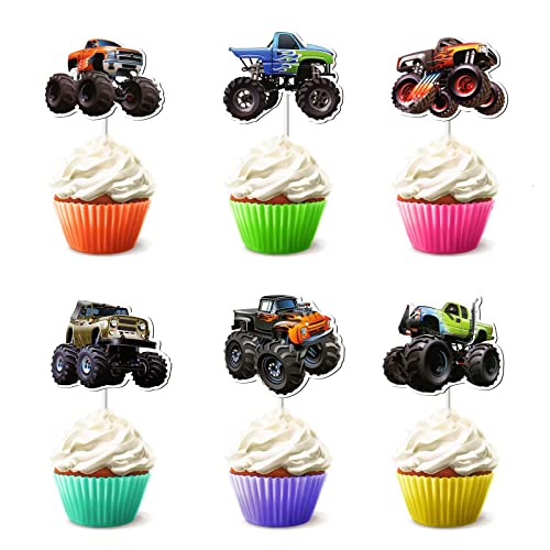 24 Stück Monster Truck Cupcake Topper für Jungen Mädchen – Thema Geburtstag Party Dekorationen Zubehör von SUPOOBE