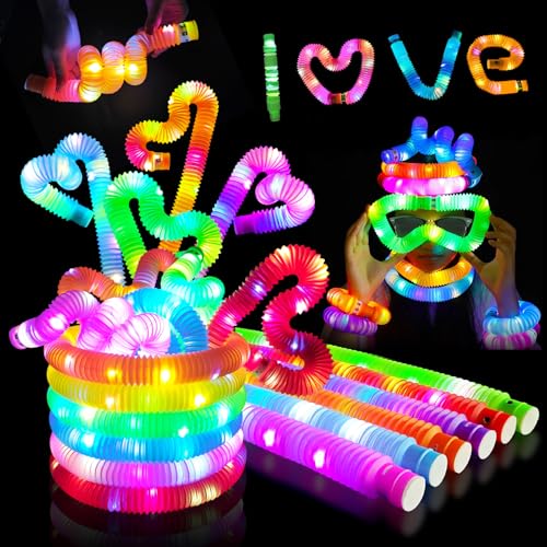 SUPRBIRD 24 Stück Mitgebsel Kindergeburtstag Knicklicht Pop Tubes LED Leuchtspielzeug Party Deko Set Leuchtstäbe Buntes Festival Zubehör Sensorik Spielzeug Kleine Silvester Geschenke von SUPRBIRD