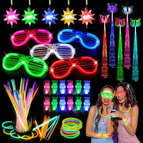 SUPRBIRD 77 Stück Knicklichter Party Set, Partyzubehör für Kinder, LED-Leuchtspielzeug, Leuchten im Dunkeln mit Brillen Neon Party Gadgets, für Kindergeburtstage, Karnevals und Musikfestivals von SUPRBIRD