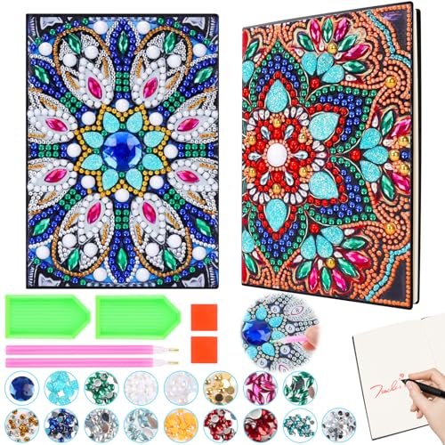 2er Set Mandala A5 Notizbuch Diamantmalerei,Bastelset Geschenk Mädchen 6 7 8 9 10 Jahre,Blanko Diamant Malerei,5D DIY Diamond Pasted Painting Notebook Kits,Notizbuch Schulsachen Bastelset Kinder von SUPRROW