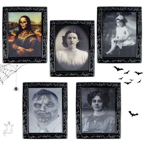 3D wechselnder Gesicht bewegend Bildrahmen,5pcs 28x22cm Horror Porträt Bilderrahmen Halloween Dekoration,Halloween Bilder,Halloween Dekoration Gruselig Wandportäts für Halloween Party Spukhaus Dekor von SUPRROW