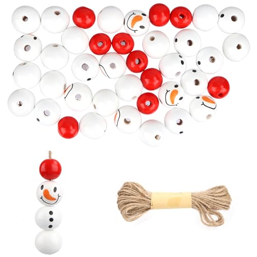 40 Stücke Holzkugeln mit Gesicht, 20mm Schneemann Holzperlen mit Gesicht Engel, Holzperlen Natur 20mm mit Gesicht Charme DIY Handwerk perlen für Kinder schmuck Schneemann Bastelset von SUPRROW