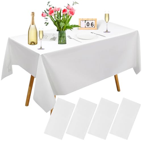 Einweg Tischdecken Weiß,4 Stück Biertisch Tischdecke,Wasserdicht Geburtstag Tischdecken, abwischbare Party-Tischdecken aus Kunststoff für Hochzeit,Party,Kindergeburtstag, Weihnachten (137 x 276 cm) von SUPRROW