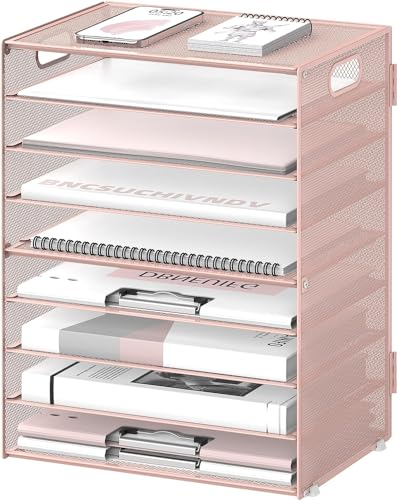 SUPTIDY 9-stöckiges Papier-Briefablage, Schreibtisch-Organizer mit Griffen, Netz-Aktenhalter, Organisation, Papiersortierer, Schreibtisch-Organizer für Büro, Rosa von SUPTIDY