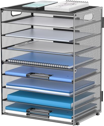 SUPTIDY 9-stöckiges Papier-Briefablage, Schreibtisch-Organizer mit Griffen, Netz-Aktenhalter, Organisation, Papiersortierer, Schreibtisch-Organizer für Büro, Schwarz von SUPTIDY