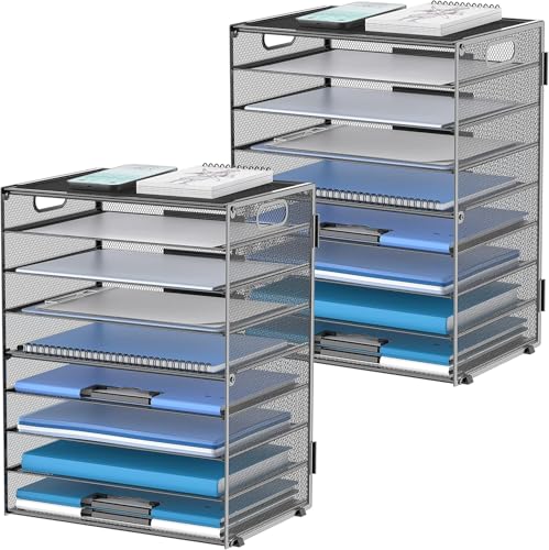 SUPTIDY 9-stöckiges Papier-Briefablage, Schreibtisch-Organizer mit Griffen, Netz-Aktenhalter, Organisation, Schwarz, 2 Stück von SUPTIDY