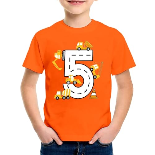 SUPTTING Kinder T-Shirt Nummer 5 Straßen Bagger Betonmischer Kran Verkehrskegel Rundhals Kurzarm Oberteil Jungen Freizeitshirt Shirt 5 Jahre Geburtstagsgeschenk Outfit Stoff Top Baustelle SUPTTING Kinder T-Shirt Nummer 5 Straßen Bagger Betonmischer Kran Verkehrskegel Rundhals Kurzarm Oberteil Jungen Freizeitshirt Shirt 5 Jahre Geburtstagsgeschenk Outfit Stoff Top Baustelle von SUPTTING
