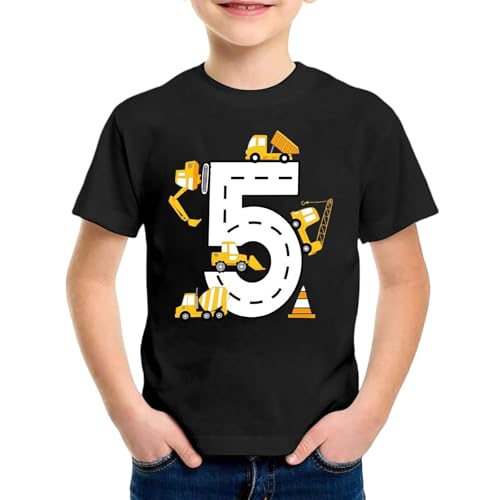 SUPTTING Kinder T-Shirt Nummer 5 Straßen Bagger Betonmischer Kran Verkehrskegel Rundhals Kurzarm Oberteil Jungen Freizeitshirt Shirt 5 Jahre Geburtstagsgeschenk Outfit Stoff Top Baustelle SUPTTING Kinder T-Shirt Nummer 5 Straßen Bagger Betonmischer Kran Verkehrskegel Rundhals Kurzarm Oberteil Jungen Freizeitshirt Shirt 5 Jahre Geburtstagsgeschenk Outfit Stoff Top Baustelle von SUPTTING