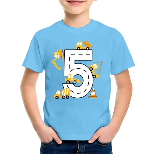 SUPTTING Kinder T-Shirt Nummer 5 Straßen Bagger Betonmischer Kran Verkehrskegel Rundhals Kurzarm Oberteil Jungen Freizeitshirt Shirt 5 Jahre Geburtstagsgeschenk Outfit Stoff Top Baustelle SUPTTING Kinder T-Shirt Nummer 5 Straßen Bagger Betonmischer Kran Verkehrskegel Rundhals Kurzarm Oberteil Jungen Freizeitshirt Shirt 5 Jahre Geburtstagsgeschenk Outfit Stoff Top Baustelle von SUPTTING