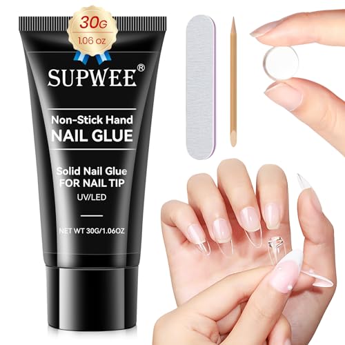 SUPWEE Fester Nagelkleber für Nail Tips Nail Glue Nagelkleber Gel Extra Stark Klar Nail Glue Gel Press On Nails Benötigtes Acrylnagelgel UV Gel Kleber Nägel für Nagel Kunst 30g von SUPWEE