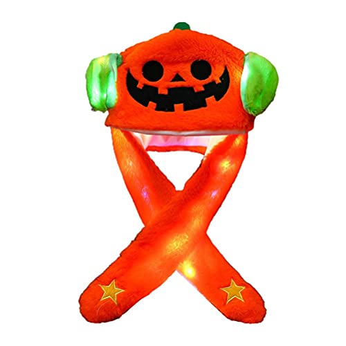 SUPYINI Beweglicher Ohr-Sprunghut mit LED-Licht, Kürbis-Monster-Hut, Halloween-LED-leuchtende Plüschtiere für die Anzieh-Weihnachtsfeier (Orange) von SUPYINI