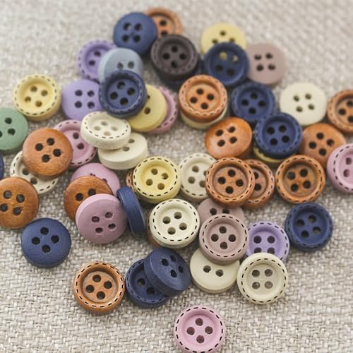 SUQ 100PCS Gemischte Knöpfe, Bunte Knöpfe, 100pcs Knöpfe zum Basteln/Nähen/Ersatz, Rund Holz Kunststoff, 10mm 4-Loch Charming Blume Beads, für Weihnachten Handwerk DIY Basteln Deko von SUQ