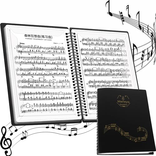 SUQ A4 30 Seiten Musikordner, Notenblatthalter, Notenmappe A4 Größe, Music Sheet Chormappe, Musik Thematik Aufbewahrungsmappe Cartoon Musical Instrument, Blatt Notenmappe Papier Dokumente von SUQ