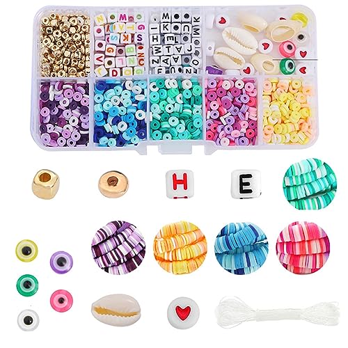 SURALIN 1350 Stück Perlen Bunte 4mm Clay Perlen zum Auffädeln, Clay Perlen Set für Chocker, Halskette, Armband, Ohrringe, Schmuckherstellung DIY Erwachsene Kinder von SURALIN