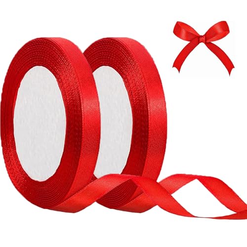 SURALIN 2PCS Rotes Band, 44m Geschenkband Rot Breite, 10mm Red Band Schleifenband Taufe Geburtstag Dekoration Geschenkverpackung von SURALIN