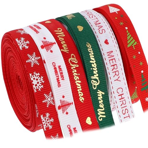 SURALIN 6 Rollen Weihnachtsband, 10 mm Weihnachtsgeschenkband, Weihnachtsdekorationsband, Geschenkband Weihnachten Geschenkdekoration von SURALIN