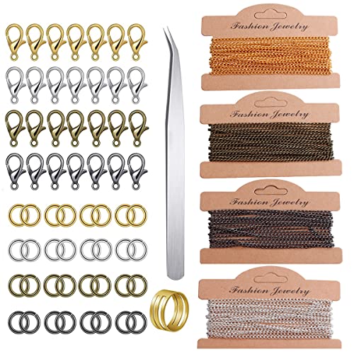 SURALIN Kettenverschluss Set,Verschluss Armband Ketten Verschlüsse 2,5 mm 4 Farben 12 Meter Kombinationskette Kombination Karabinerverschluss, Spaltring von SURALIN