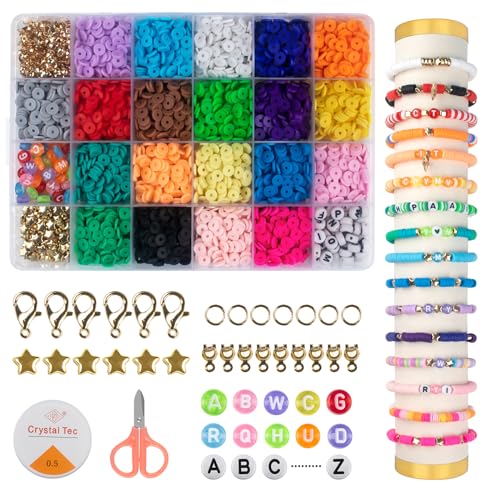 SUTOUG 4200+PCS Perlen zum Auffädeln, 6mm Tonperlen Set, flache Armbänder Perlen DIY mit Buchstaben für Armbänder, Halsketten, Ohrringe, Schmuckherstellung, DIY Anhänger Charms Kit von SUTOUG