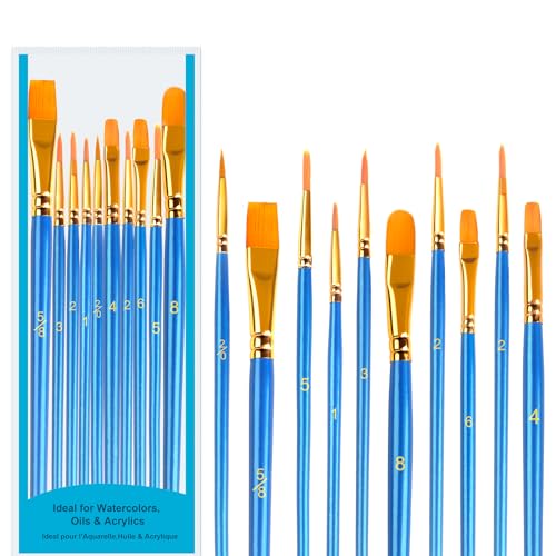 SUTOUG Pinsel-Set, 2 Stück, 20 Stück, Holzpinsel, Nylon, runde Spitze, Aquarellpinsel für Öl-, Acrylmalerei, Steinmalerei, Gesichts- und Nagelmalerei, Blau von SUTOUG