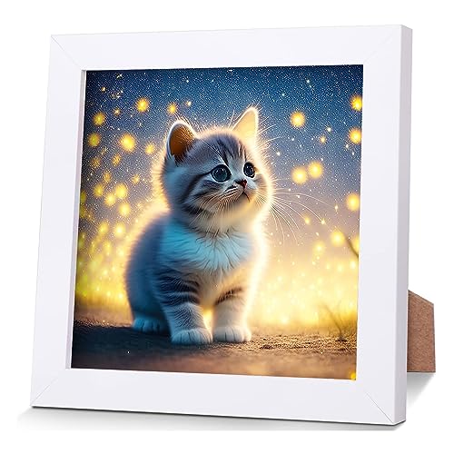 Diamond Painting Bilder Kinder Mädchen, 5D Diamant Katze Malerei Set Mit Holzrahmen, Diamontpating Tiere Arts Craft Dekoration für Erwachsene Wohnzimmer Schlafzimmer Büro Home Wand Decor von SUVEK