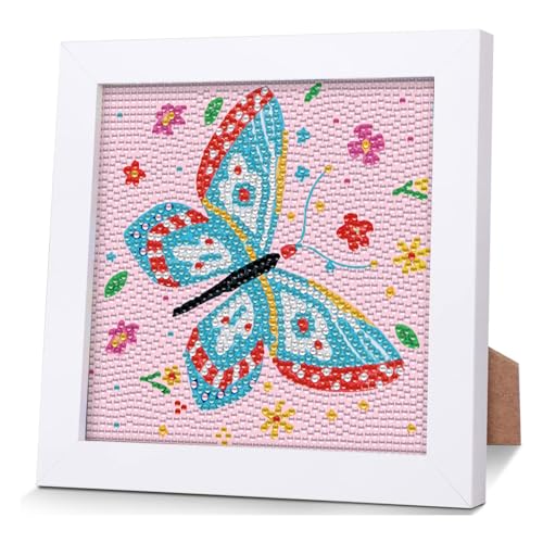 Diamond Painting Bilder Kinder Mädchen, 5D Diamant Schmetterling Malerei Set Mit Holzrahmen, Diamontpating Tiere Arts Craft Dekoration für Erwachsene Wohnzimmer Schlafzimmer Büro Home Wand Decor von SUVEK