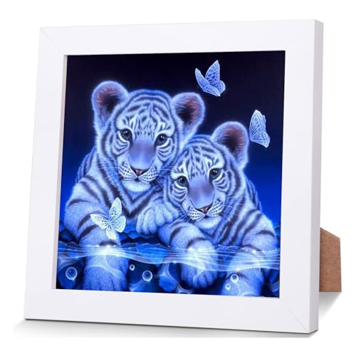 Diamond Painting Bilder Kinder Mädchen, 5D Diamant Tiger Malerei Set Mit Holzrahmen, Diamontpating Tiere Arts Craft Dekoration für Erwachsene Wohnzimmer Schlafzimmer Büro Home Wand Decor von SUVEK