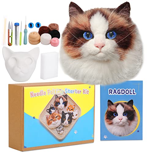 SUVSOON Nadelfilz-Set, Wollfilz-Sets für Anfänger, Nadelfilz, Starter-Set mit Schritt-für-Schritt-Video, Katzenmodell, Filzschaummatte, bunte Wolle für DIY-Handwerksprojekte (braun) von SUVSOON