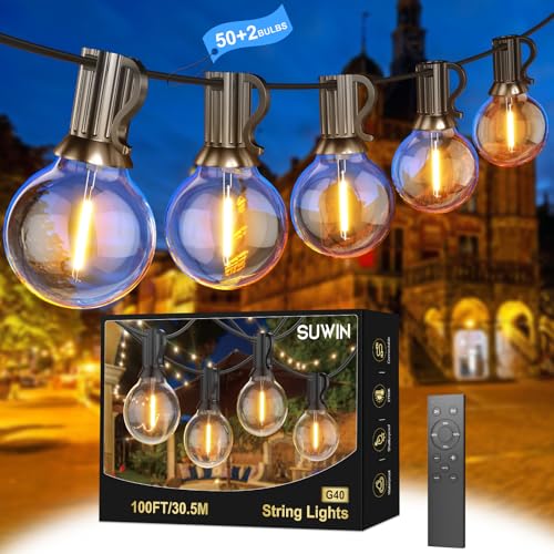 LED Lichterkette Außen 30M - Outdoor Lichterketten Glühbirnen mit 50+2 Dimmbar Birnen Wetterfest Warmweiß, Lichterkette Aussen Strom Mit Fernbedienung für Terrasse Balkon Garten Camping von SUWIN