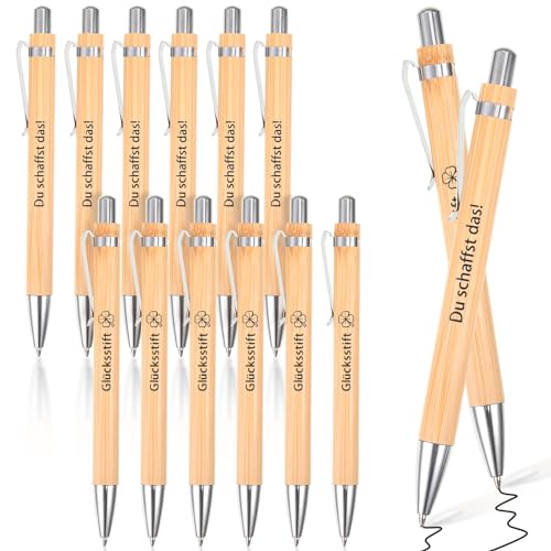 12pcs Inspirierende Bambus Kugelschreiber Holz Druckkugelschreiber Motivation Stifte Set mit Spruch Kulis mit Schwarzer Tinte für Lehrer Kollegen Abschiedsgeschenk Dankeschön Geschenke Schule Büro von SUWIWKKOA